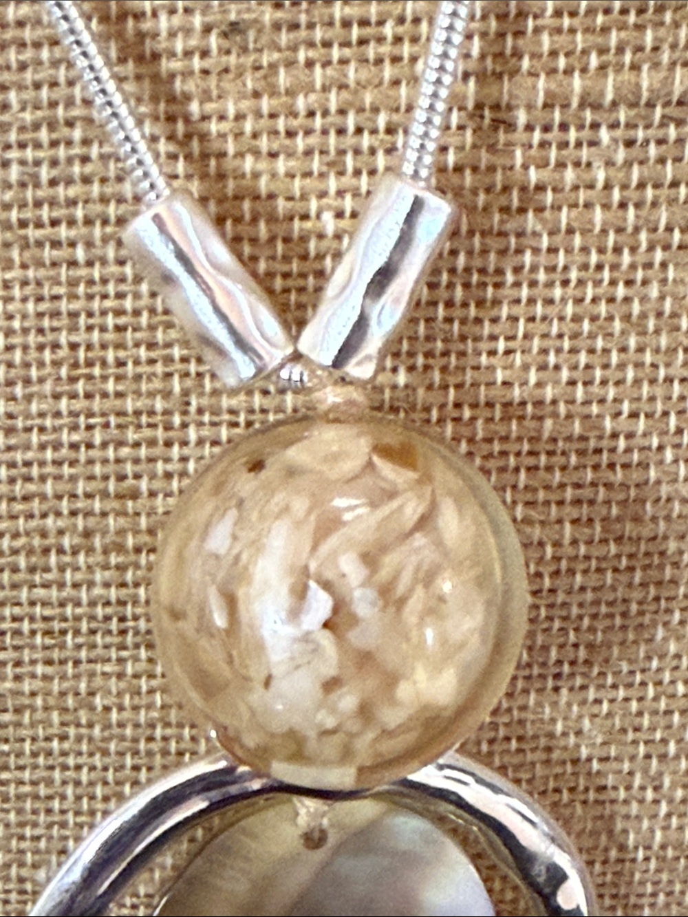 Silver-Tone Pendant Necklace with Brown Shell Accent - Women Jewelry - Picture 4 of 5